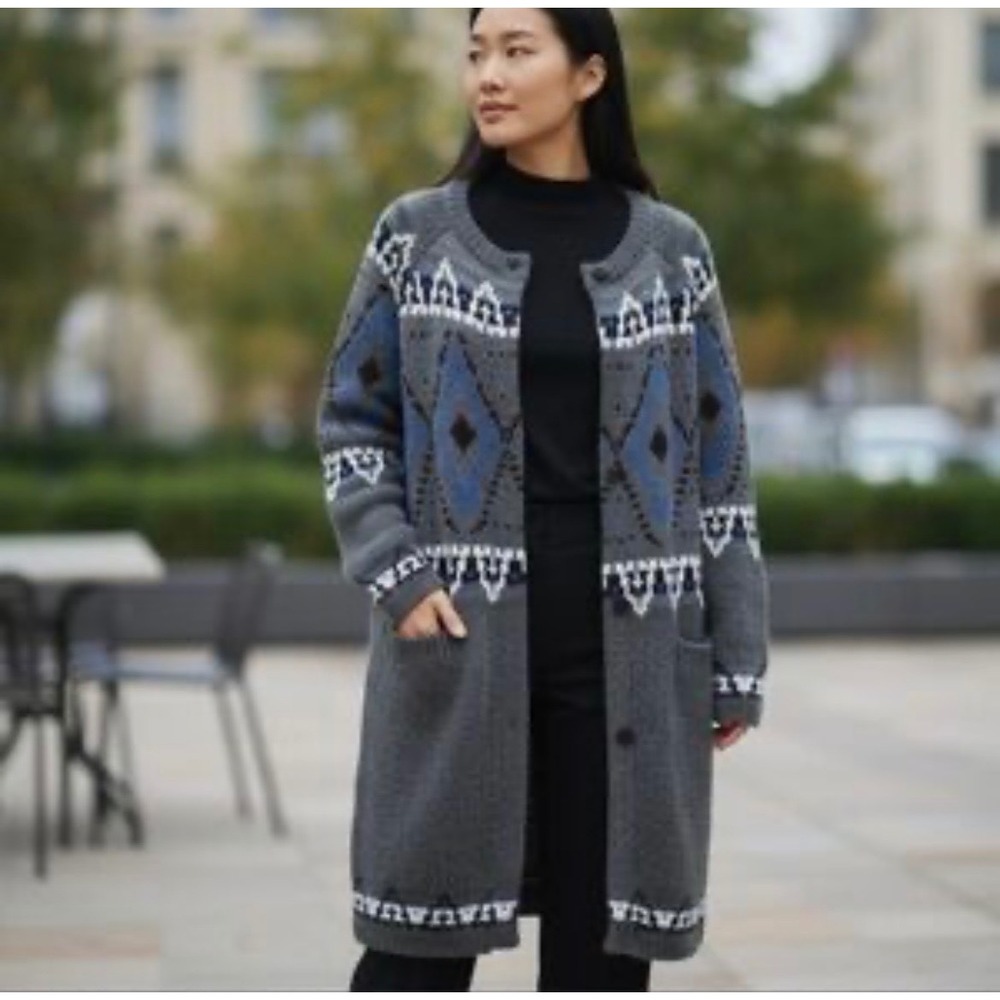 Free‎ People Fair Isle Mohair Wool Blend Sweater Cardigan  Long Cabin Cozy Small